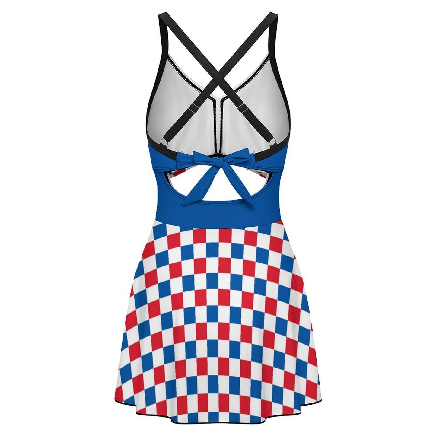 USA/American Flag Inspired Checkered Pattern Women's V-neck One-piece Swimsuit with Cutout