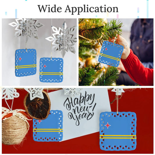 Aruba Flag Inspired Square Ceramic Ornament Made in the USA