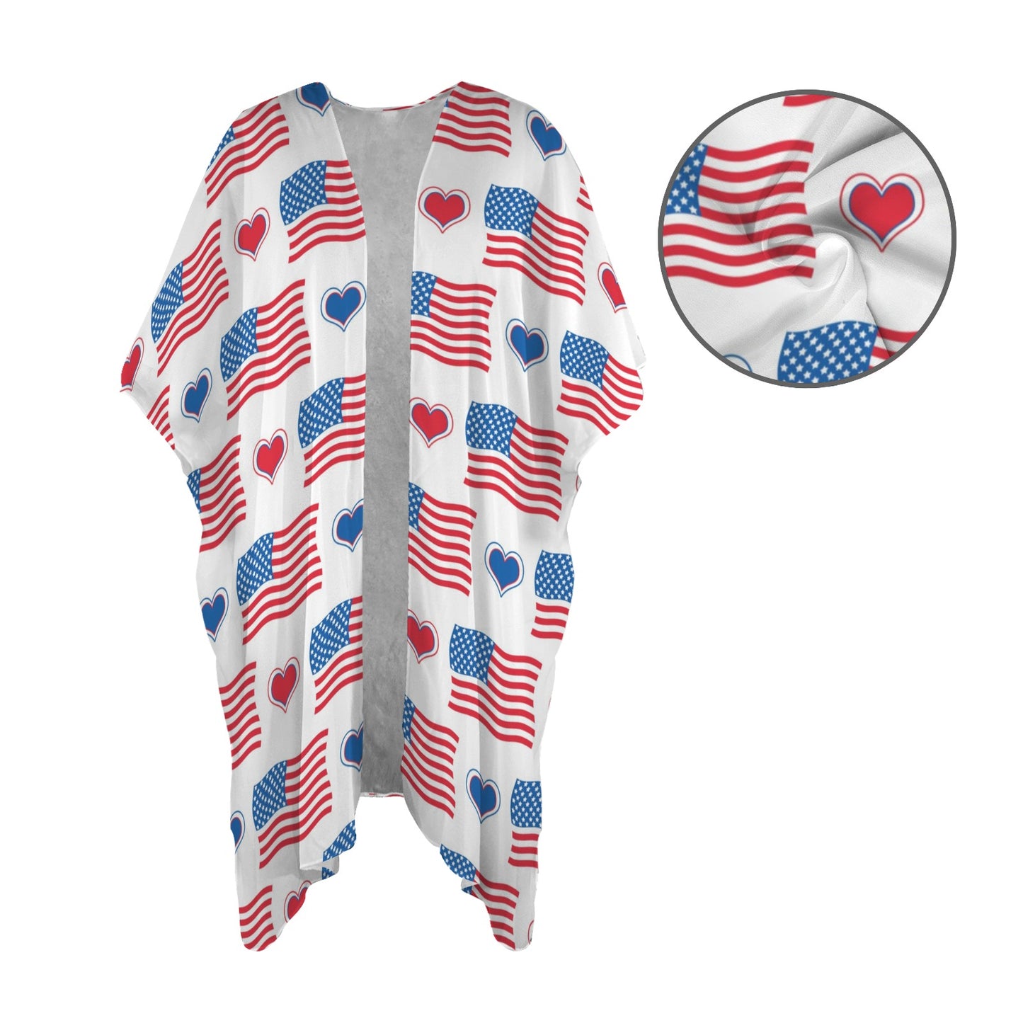 USA/American Flag Inspired Flag and Hearts Pattern Women's Long Cover Up