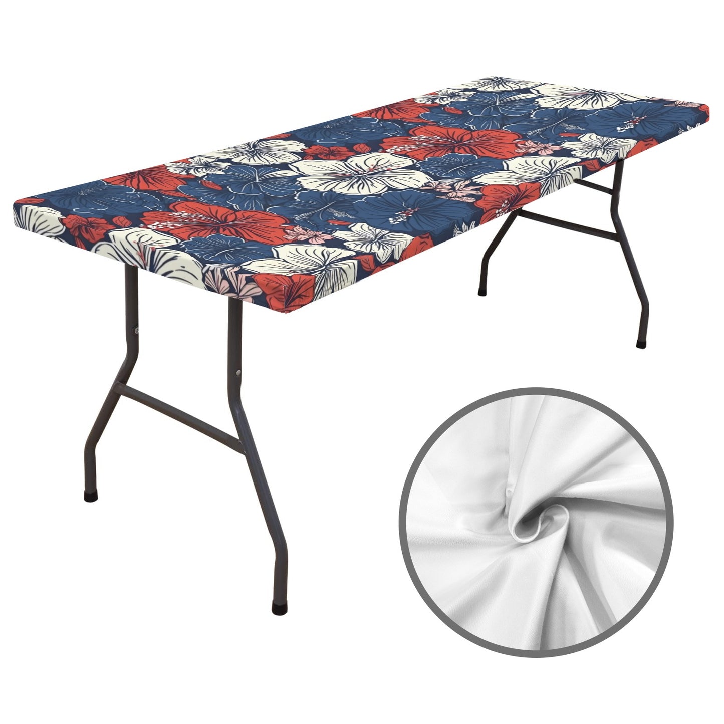 USA/American Flag Inspired Hawaiian Floral Pattern Custom Elastic Fitted Tablecloth 72x30 inch (Made in the USA)