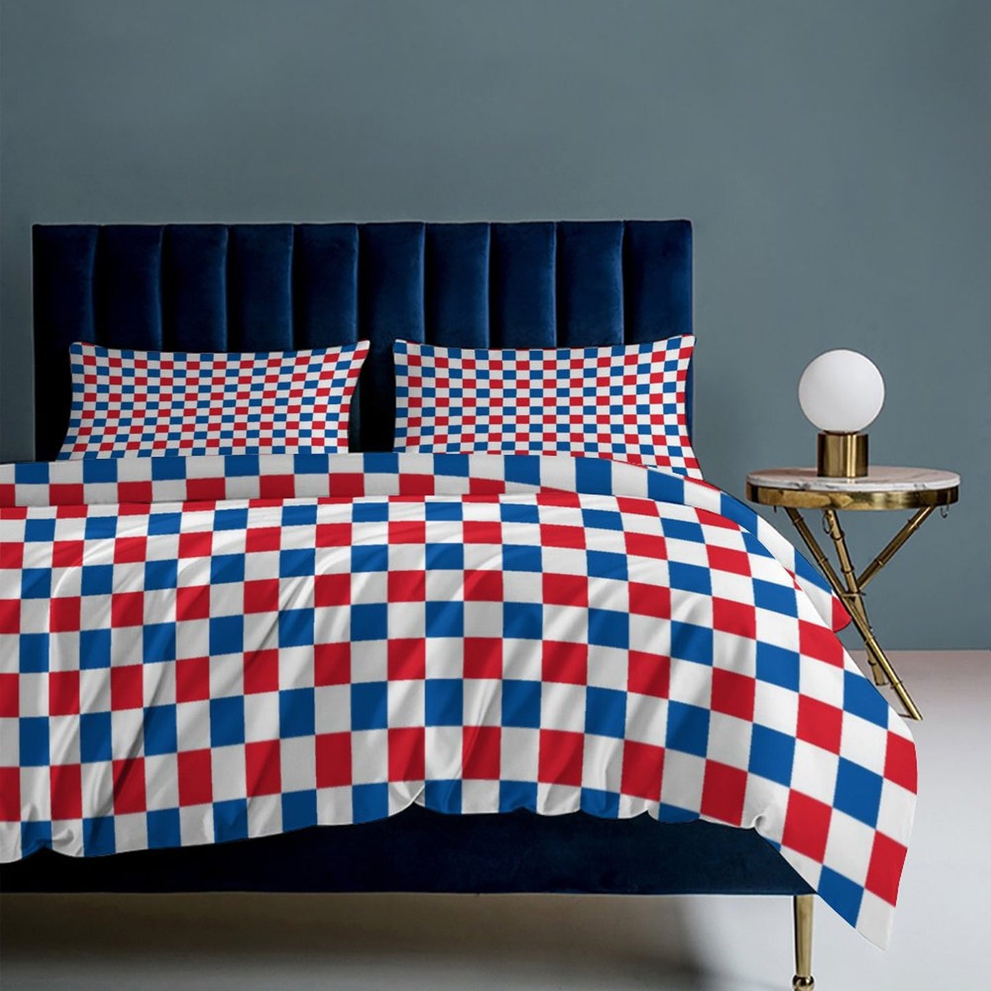 USA/American Flag Inspired Checkered Pattern 3-Piece Bedding Set (1 Duvet Cover + 2 Pillow Shams) – 102"×90"