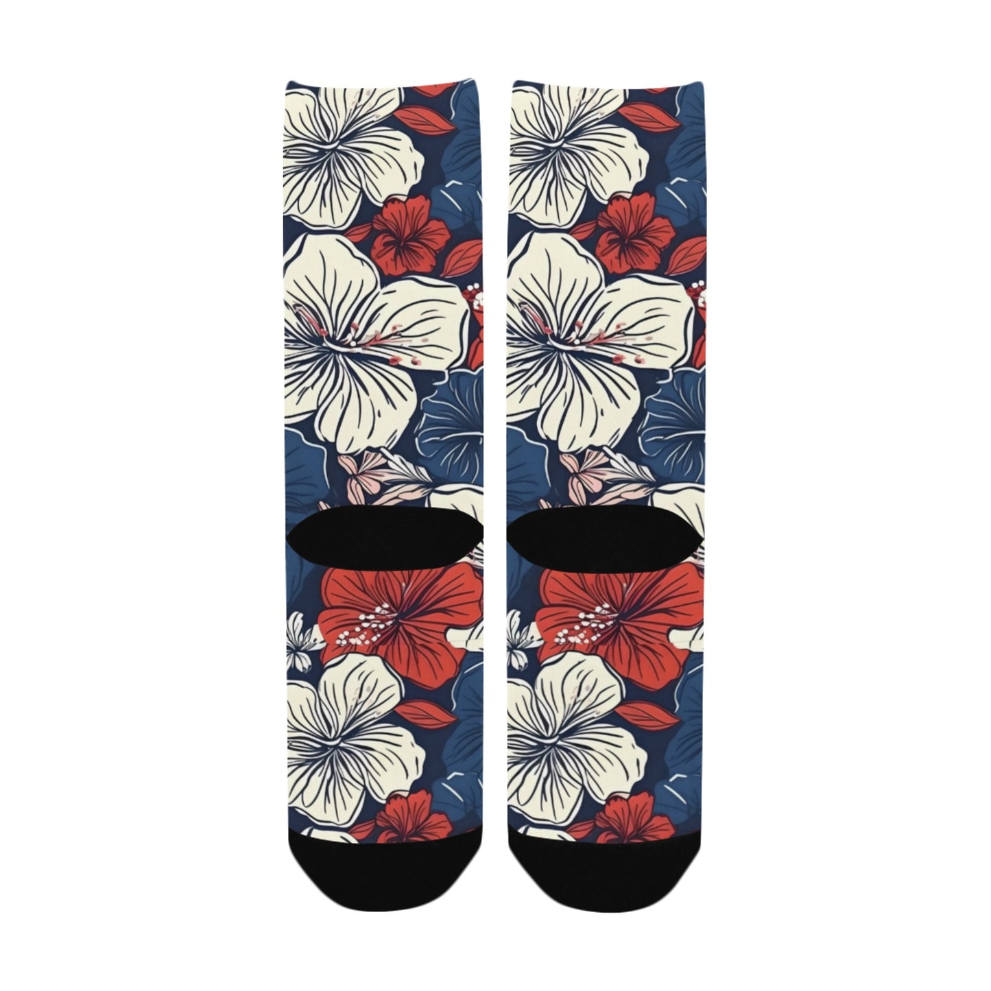 USA/American Flag Inspired Hawaiian Floral Pattern Women’s Custom Socks Made in the USA