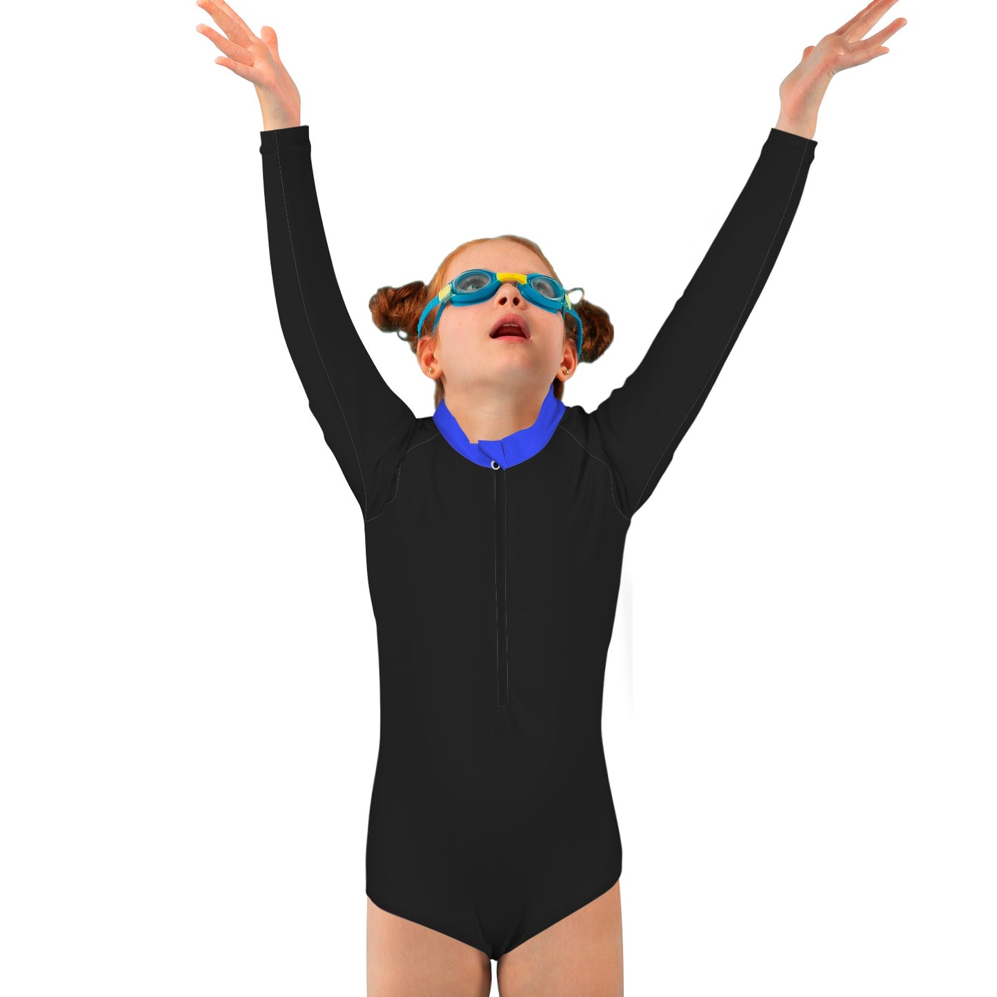 Thin Blue Line Flag Inspired Big Girls' Long Sleeve One-Piece Swimsuit
