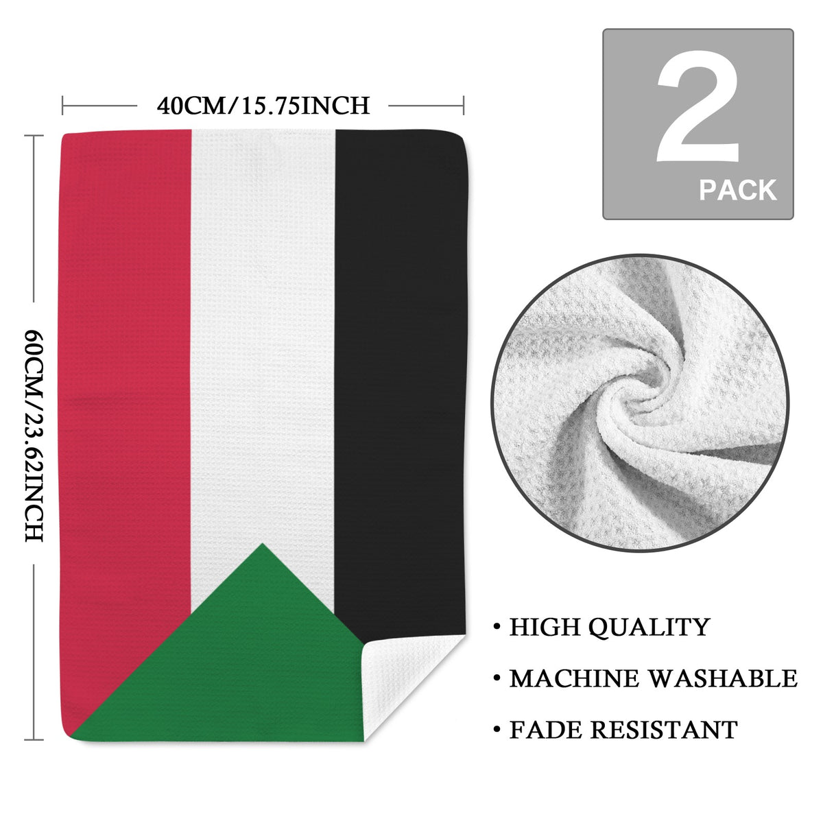 Sudan Flag Inspired Kitchen Towel 40X60cm (Pack of 2) | Printed In the USA