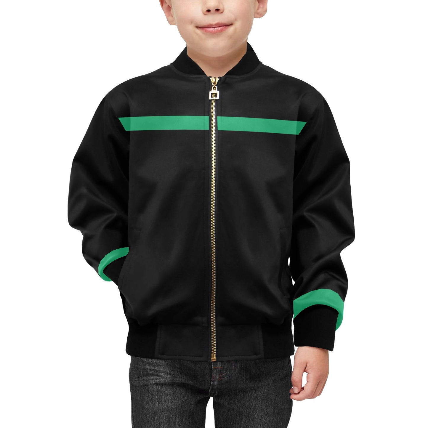 Thin Green Line Flag Inspired Kids' Bomber Jacket with Pockets