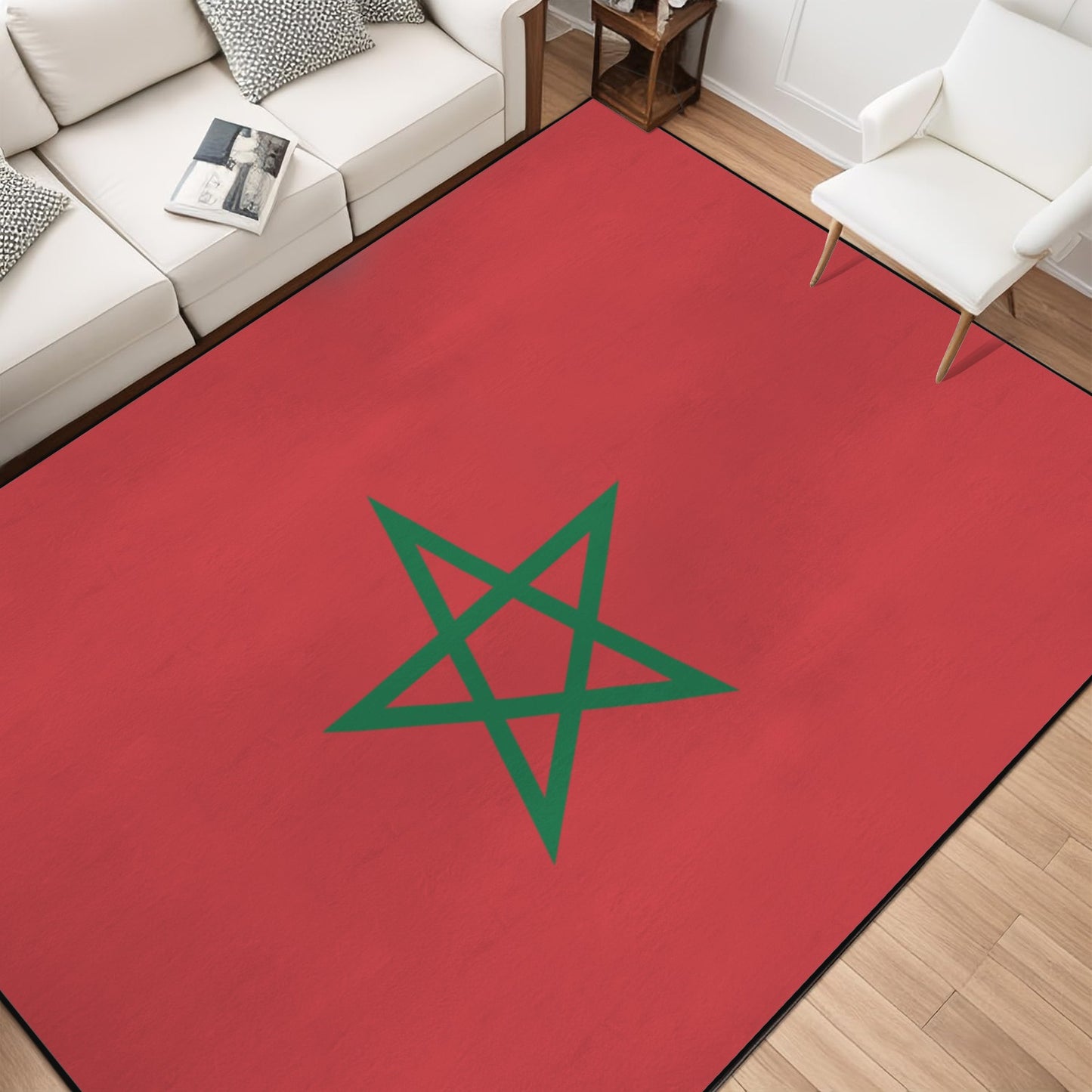 Morocco Flag Inspired 84x60 Inch Area Rug with Black Binding (Made in the USA)