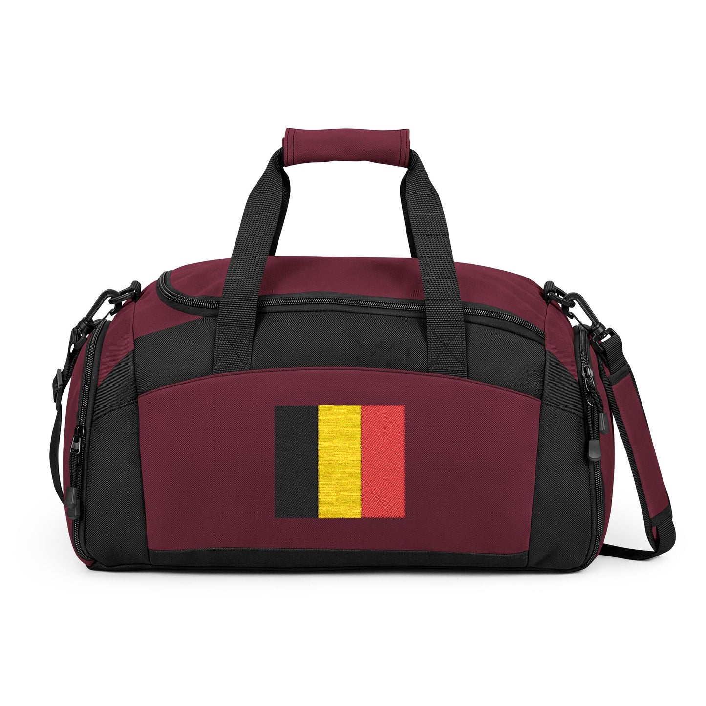 Belgium Flag Gym Bag — Black Duffle with Embroidered Belgium Flag