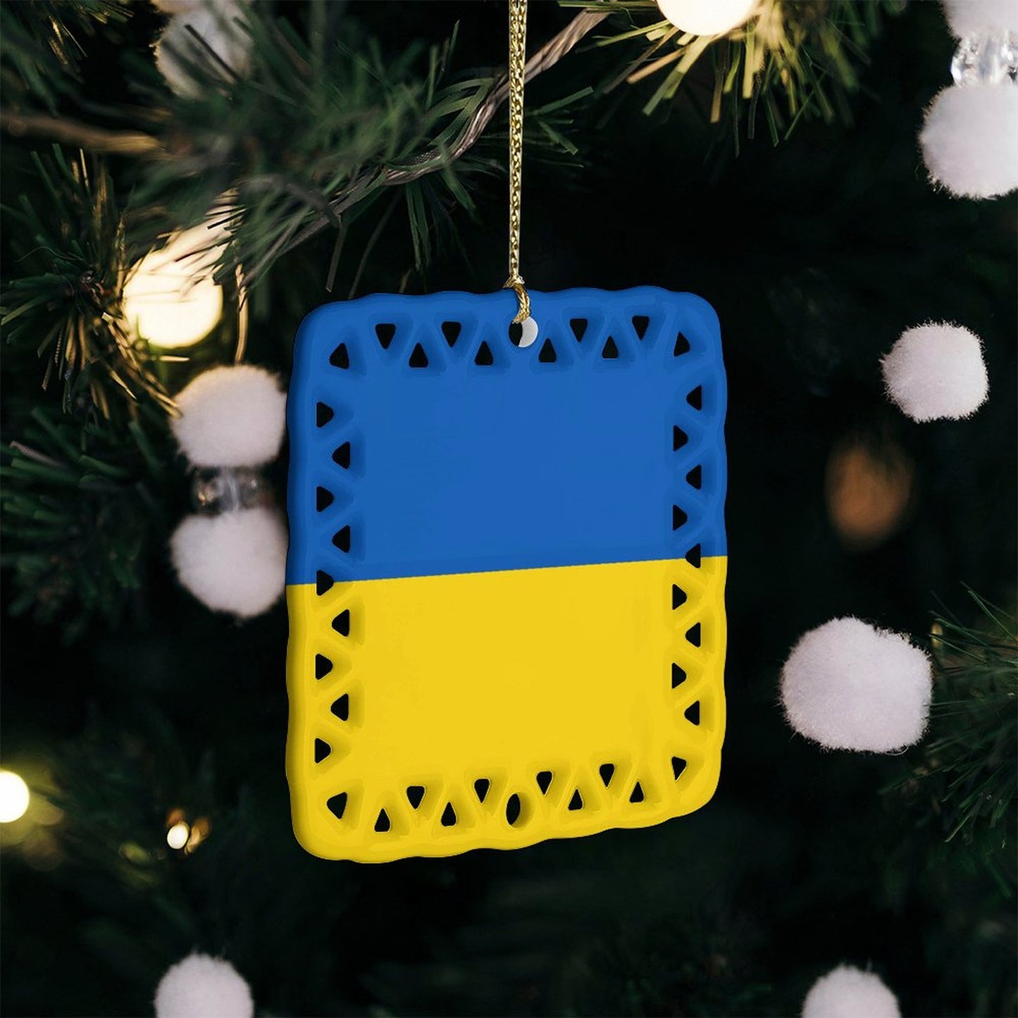 Ukraine Flag Inspired Square Ceramic Ornament Made in the USA