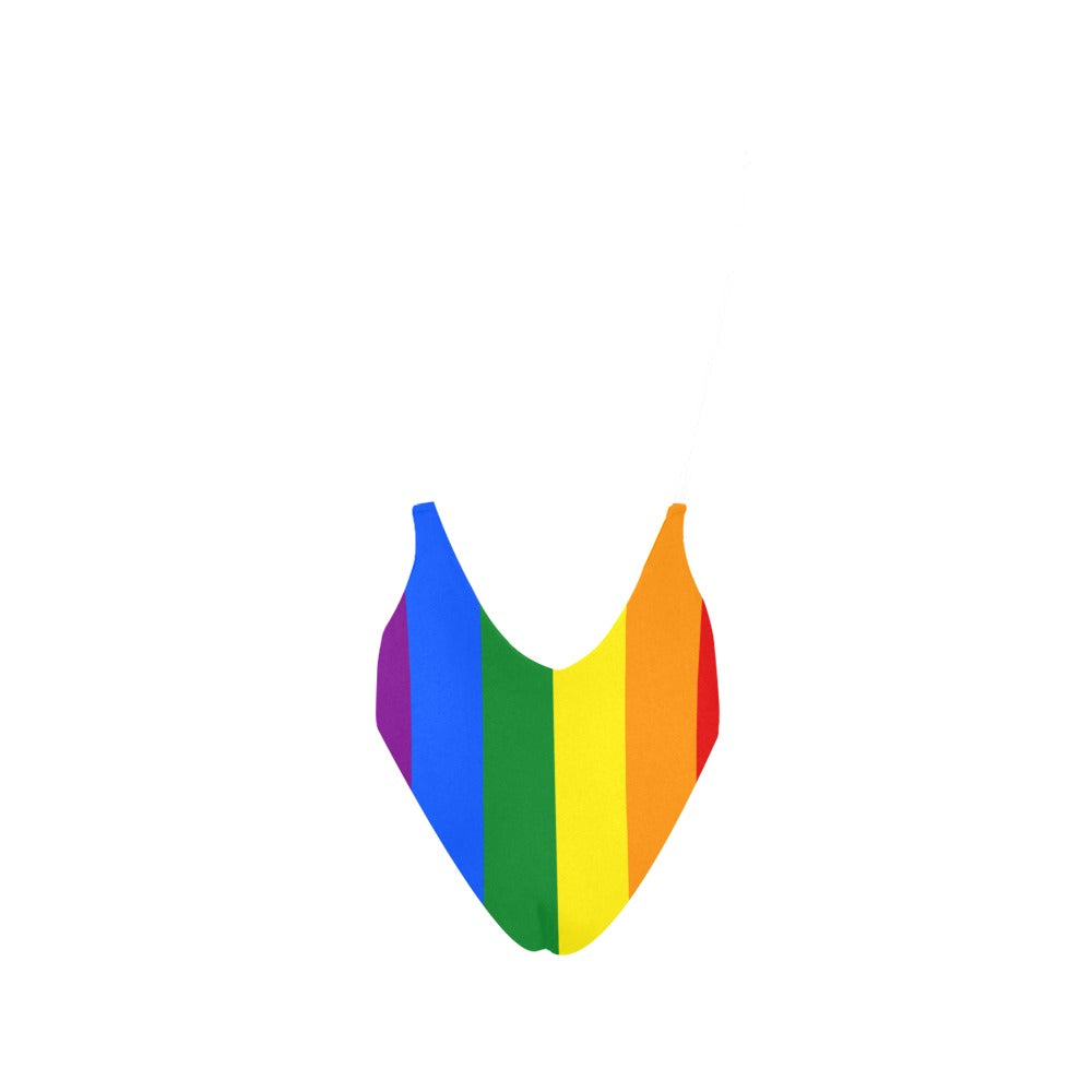Rainbow Flag Inspired Women’s V-Neck Backless One-Piece Swimsuit