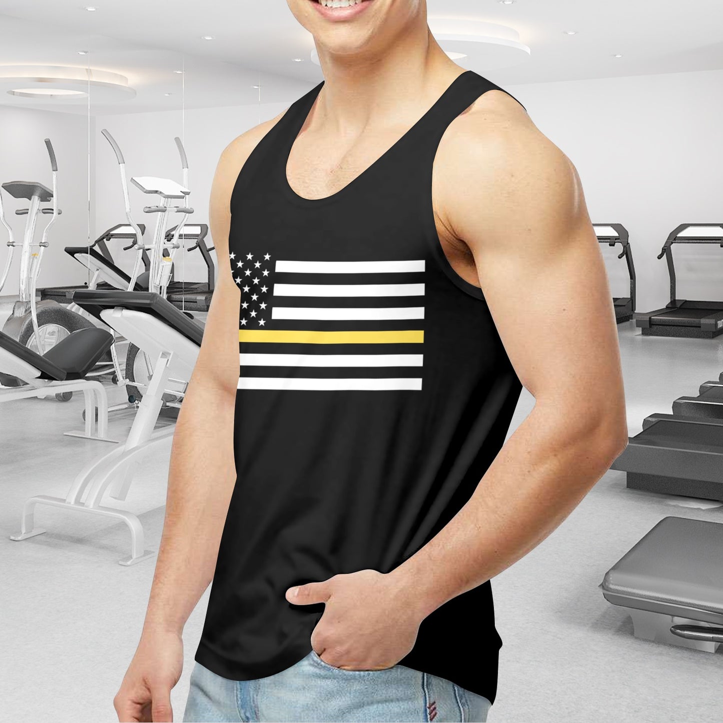 Thin Gold Line Flag Men's Tank Top (Front Printing) | Ships from USA