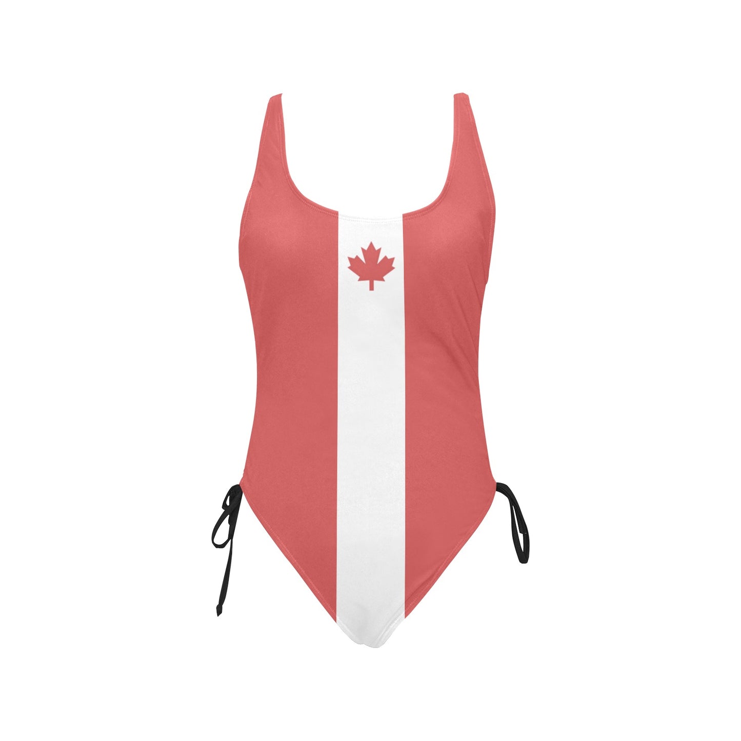 Canada Flag Inspired Drawstring Side One-Piece Swimsuit