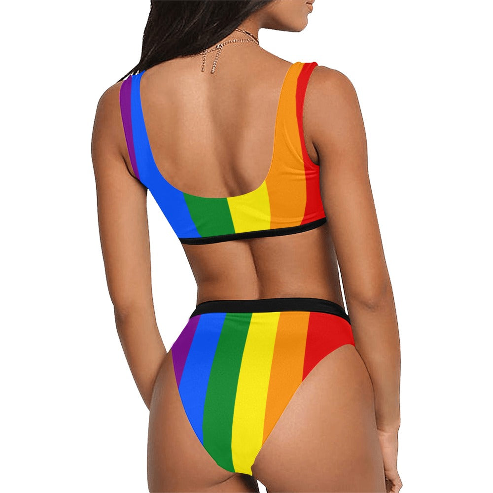Rainbow Flag Inspired Custom Women‘s High Waist Bikini Set