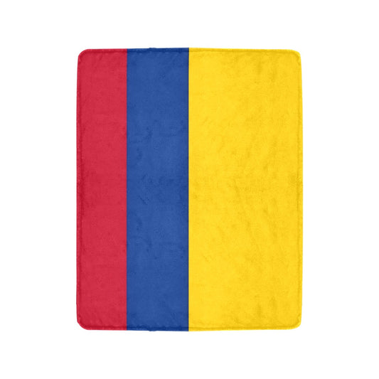 Luv My Flag blanket with red, blue, yellow stripes.