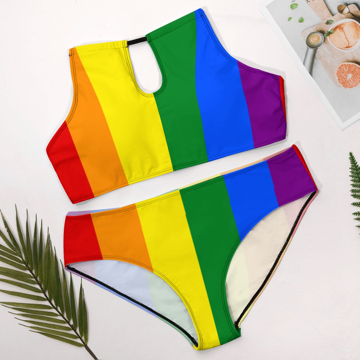 Rainbow Flag Inspired Plus Size High Waisted Bikini