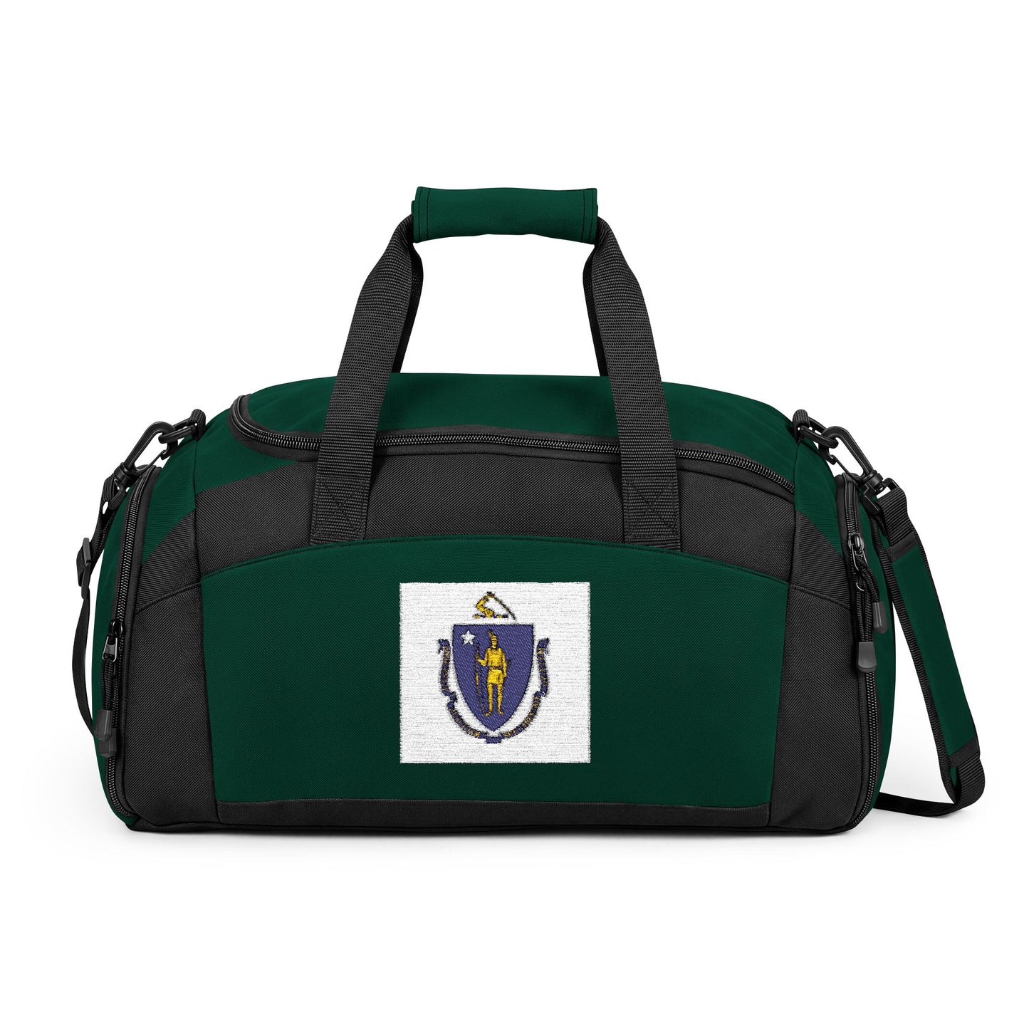 Massachusetts Flag Gym Bag — Black Duffle with Embroidered Massachusetts Flag