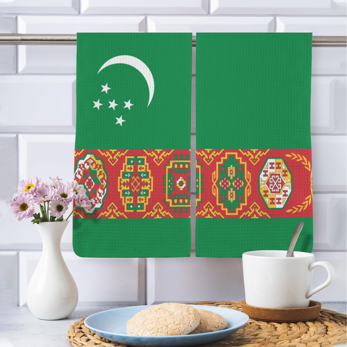 Turkmenistan Flag Inspired Kitchen Towel 40X60cm (Pack of 2) | Printed In the USA