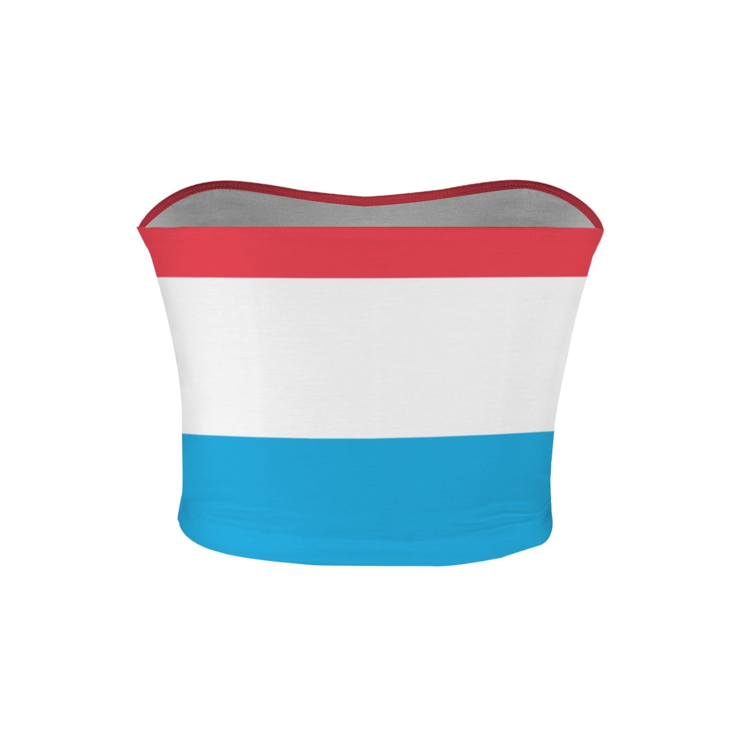 [Brand] bandeau top with red, white, blue horizontal stripes.