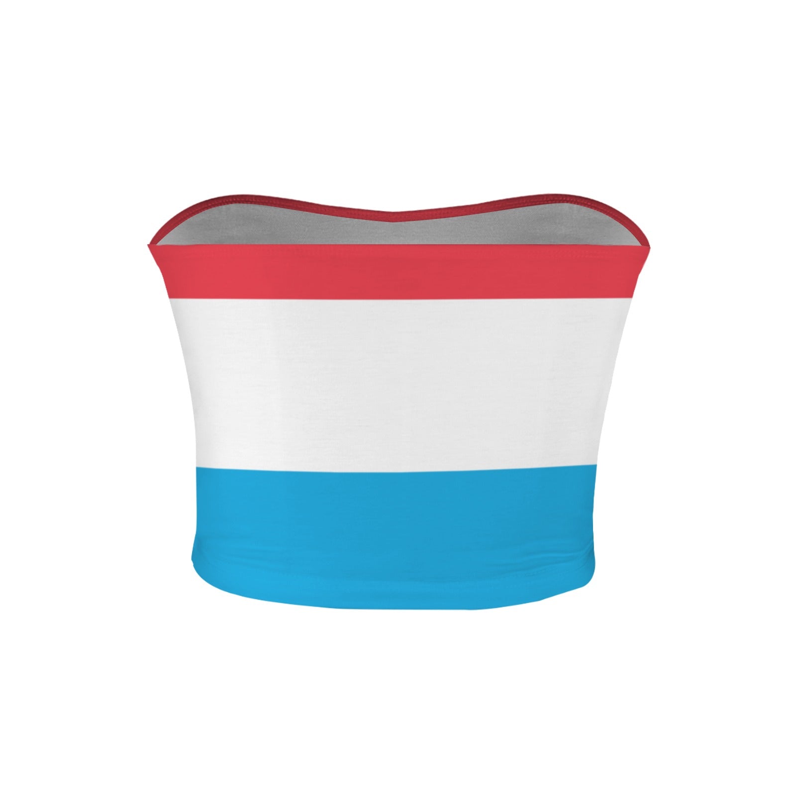 [Brand] bandeau top with red, white, blue horizontal stripes.