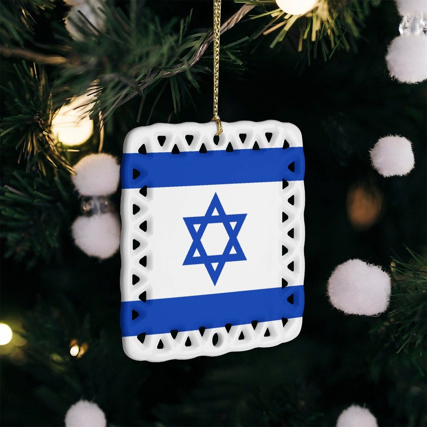 Israel Flag Inspired Square Ceramic Ornament Made in the USA