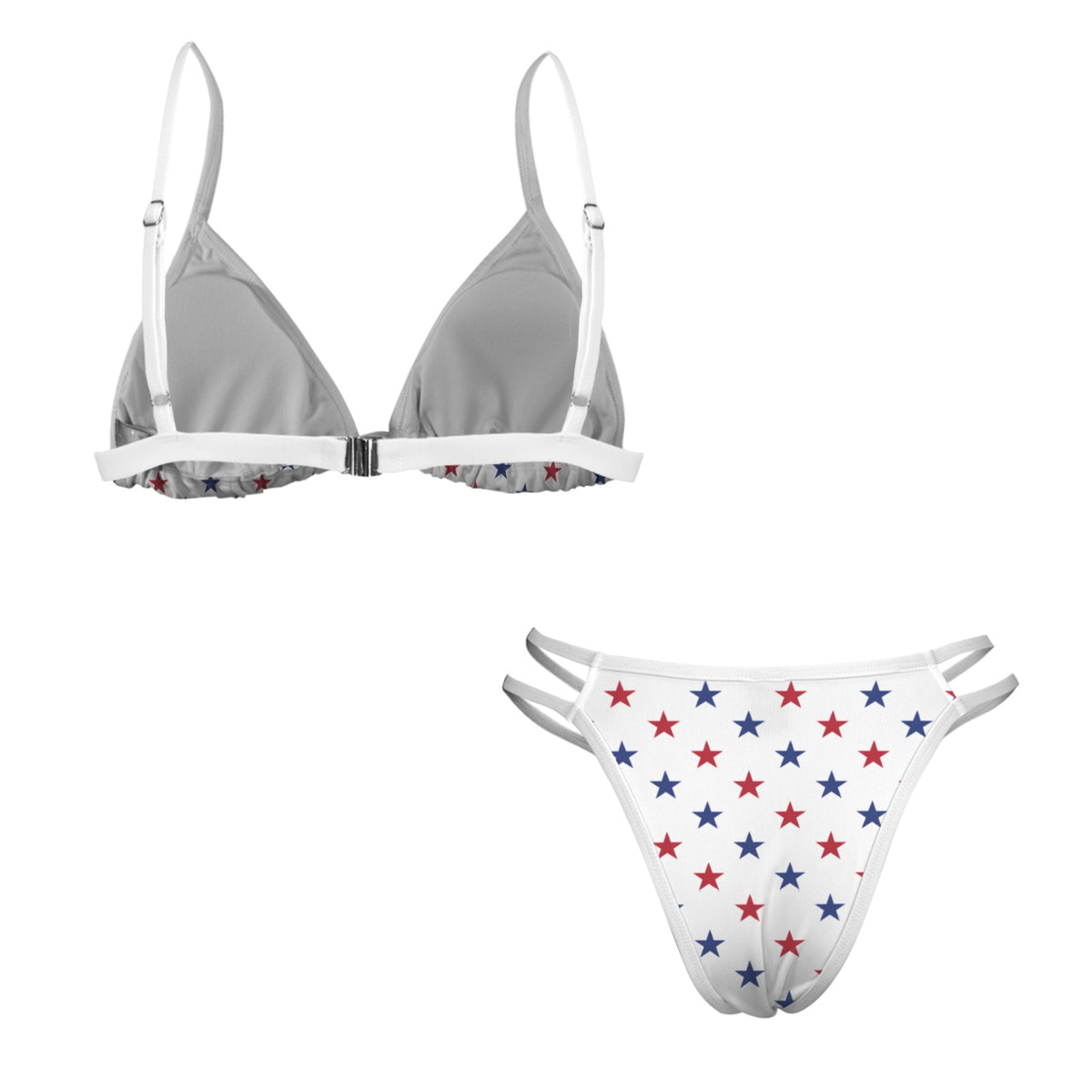 USA/American Flag Inspired Red and Blue Stars w/White String Double-Strap Triangle Bikini Set