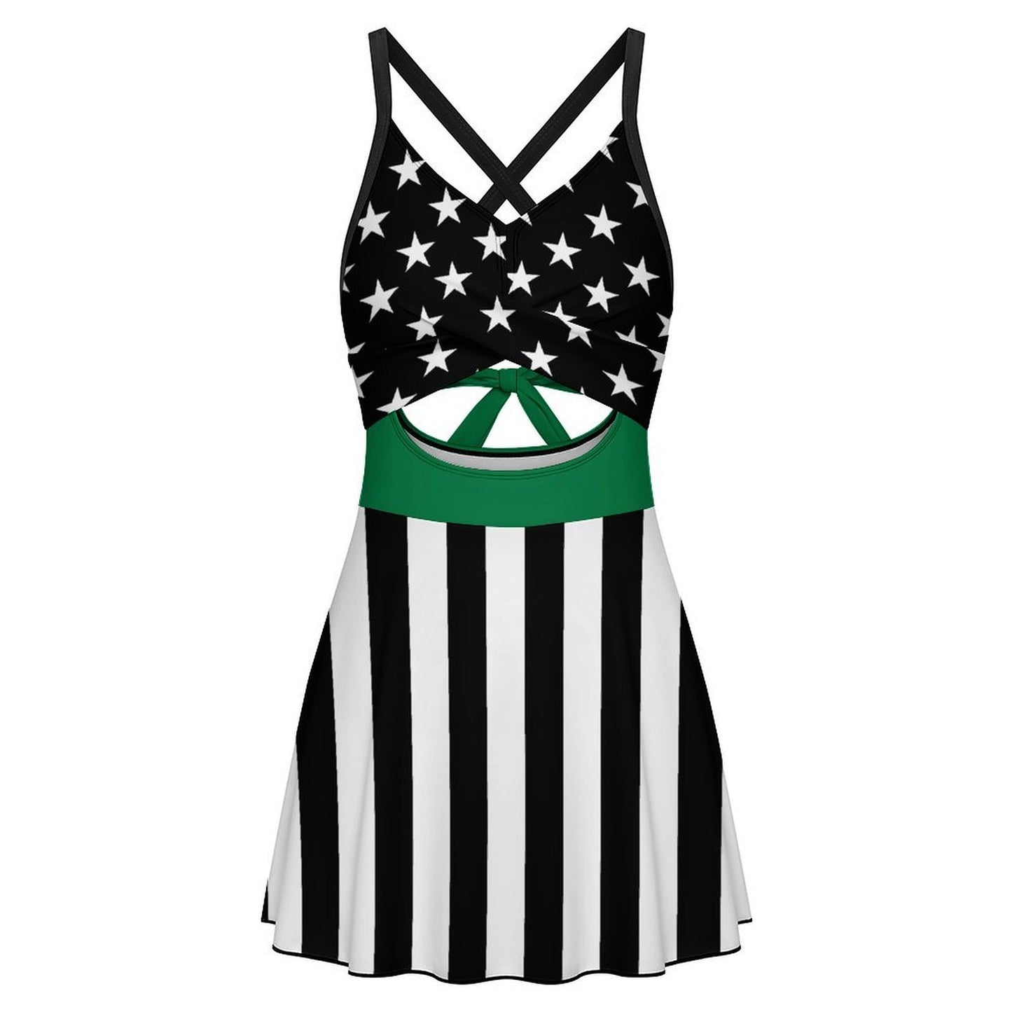 Thin Green Line Flag Inspired Women's V-neck One-piece Swimsuit with Cutout
