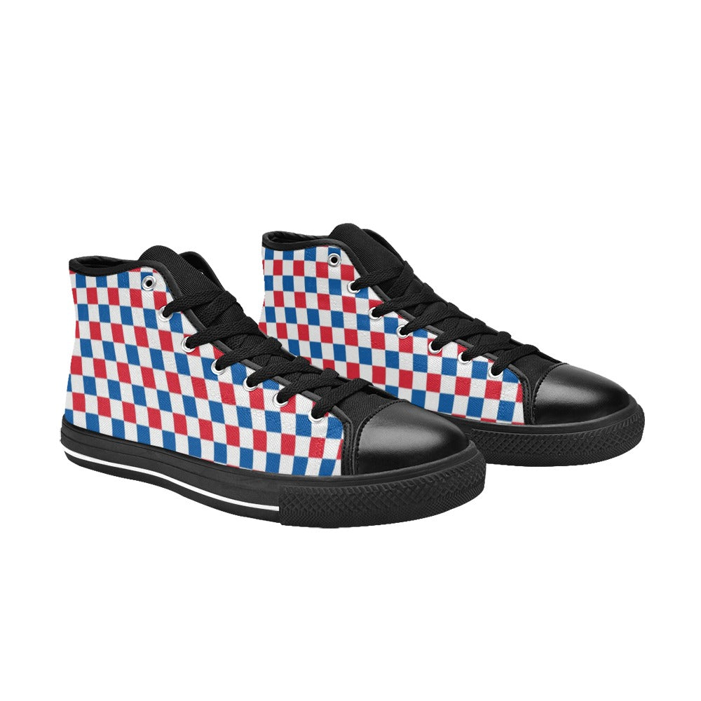 USA/American Flag Inspired Checkered Pattern Kid's High Top Canvas Shoes