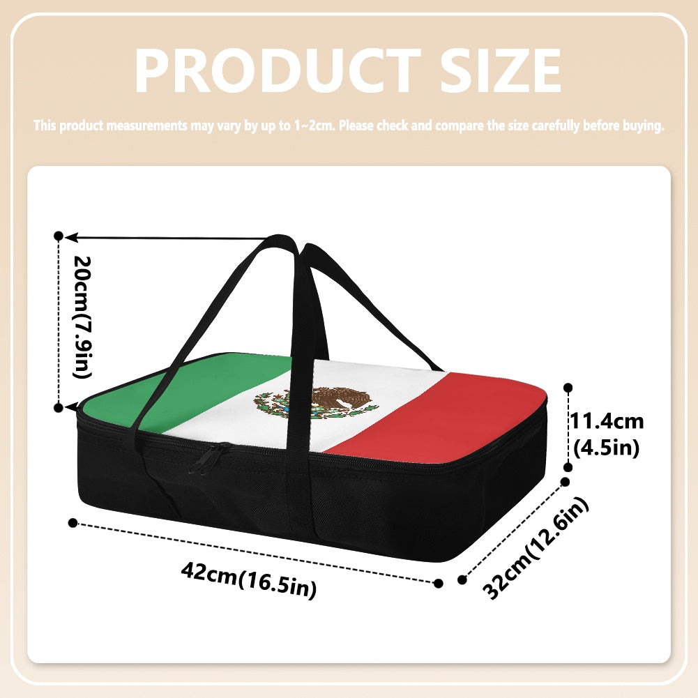 Carrying case with Mexican flag design by [Brand]. Dimensions included.