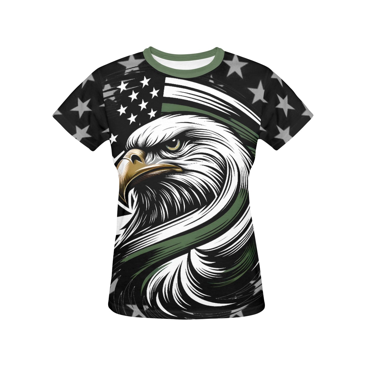 Thin Green Line Flag Inspired Eagle Women's All Over Print Crew Neck T-Shirt(T40-2)(Made in Queens)