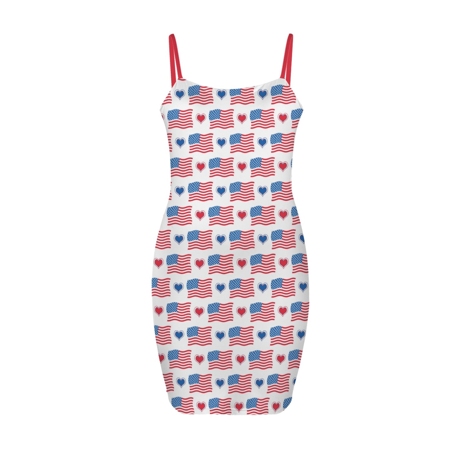 USA/American Flag Inspired Flag and Hearts Pattern Backless Spaghetti Strap Bodycon Dress