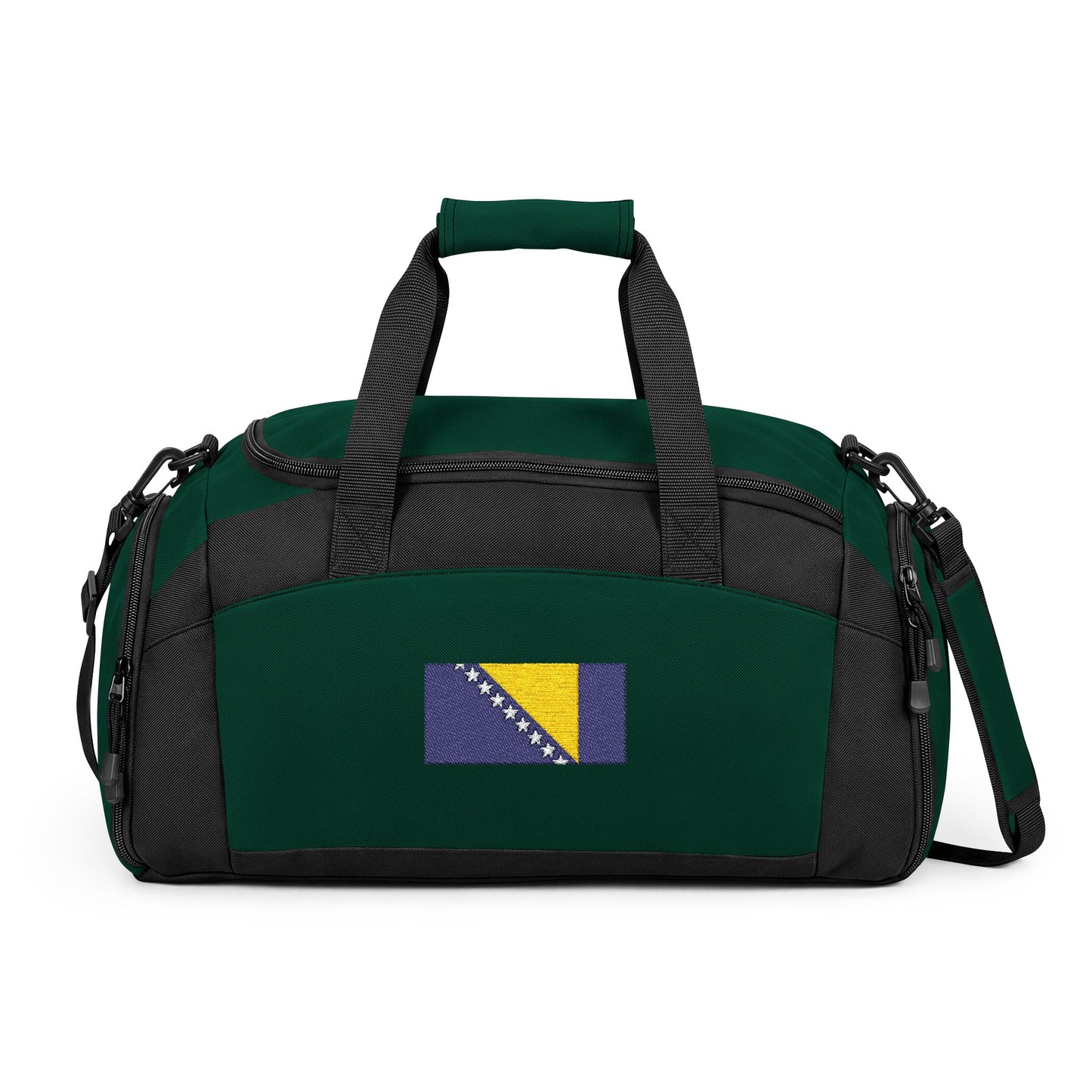 Bosnia and Herzegovina Flag Gym Bag — Black Duffle with Embroidered Bosnia and Herzegovina Flag