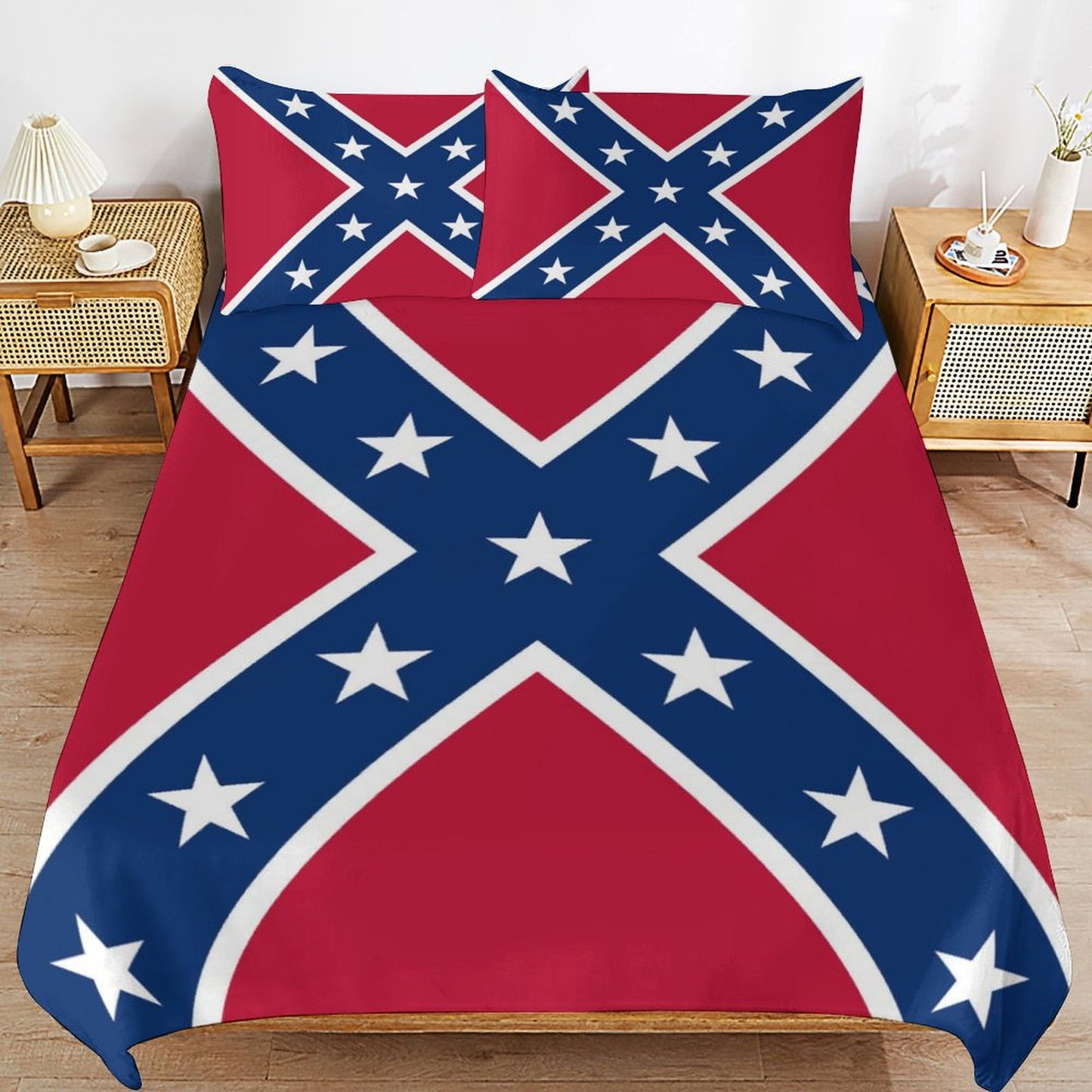 Confederate Battle Flag Inspired 3-Piece Bedding Set (1 Duvet Cover + 2 Pillow Shams) – 102"×90"