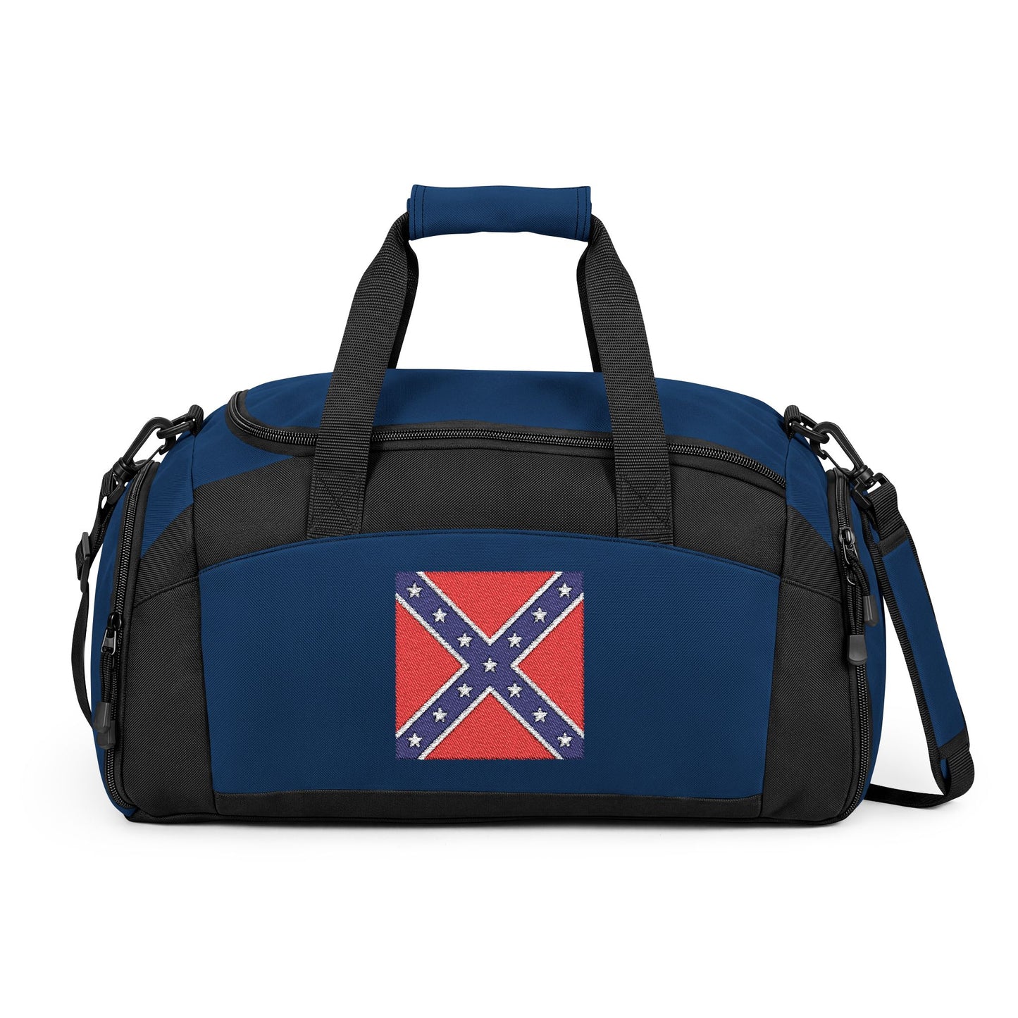 Confederate Battle Flag Gym Bag — Black Duffle with Embroidered Confederate Battle Flag