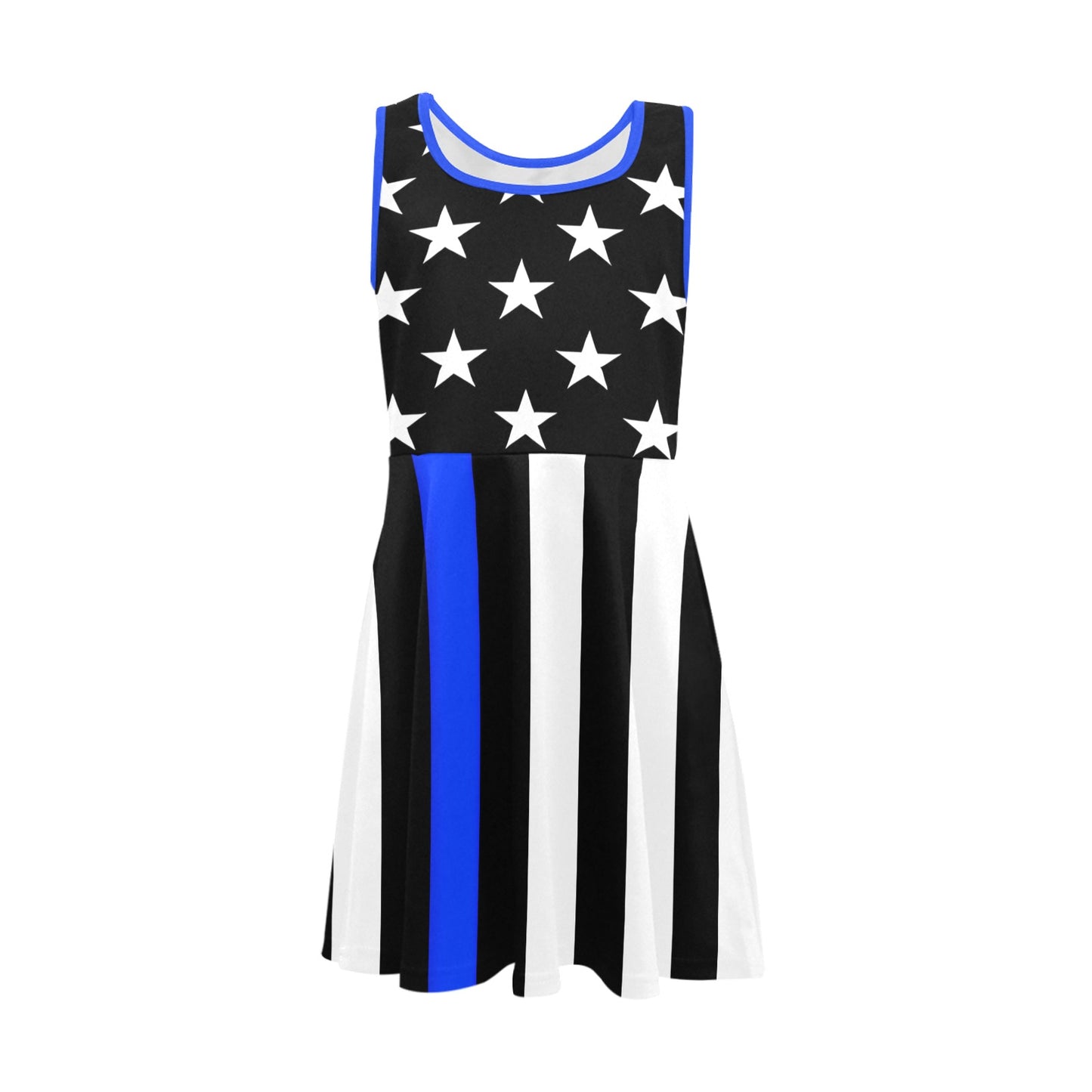 Thin Blue Line Flag Inspired Girls' Sleeveless Sundress | Ships from USA