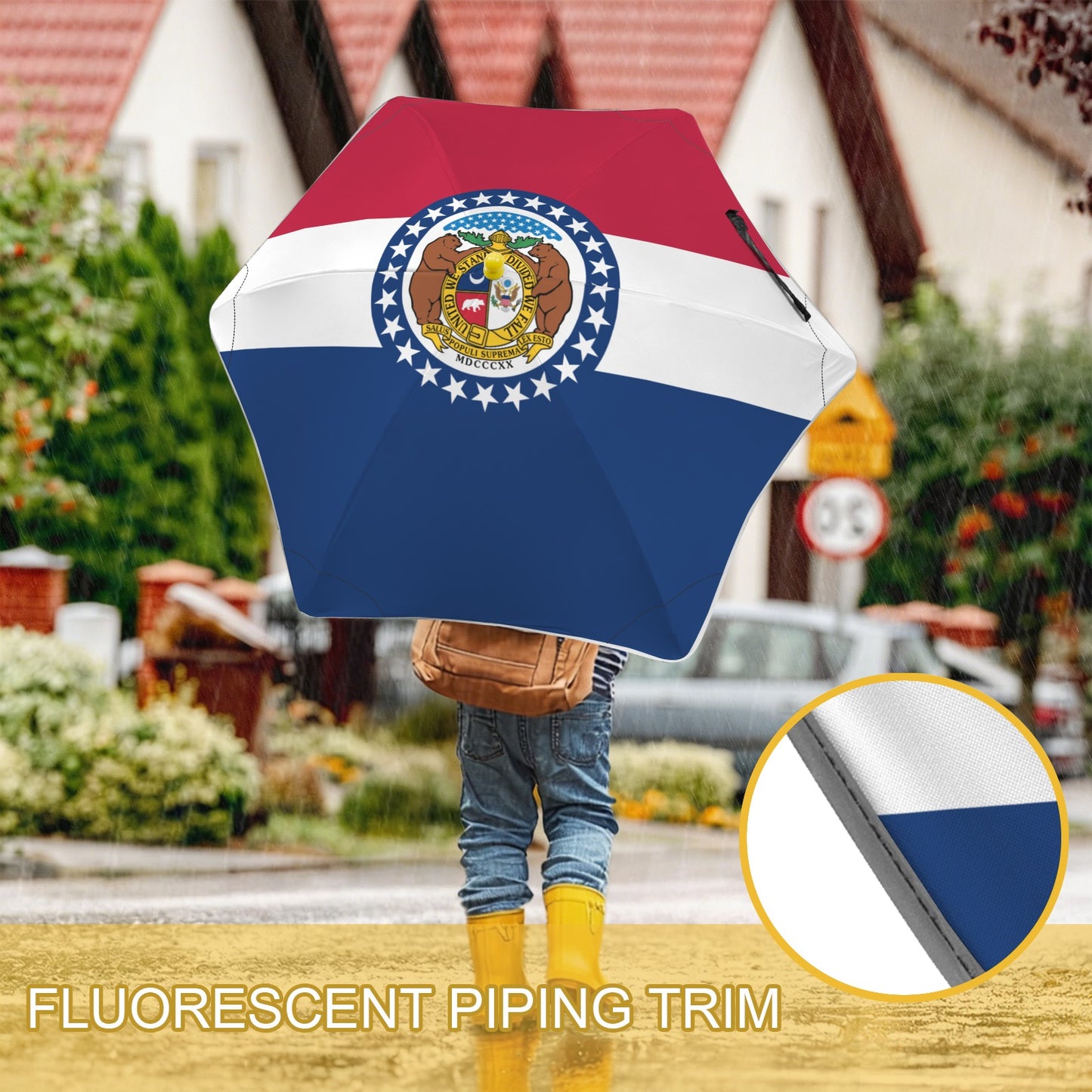 Missouri Flag Inspired Kids Safe Round Corner Umbrella