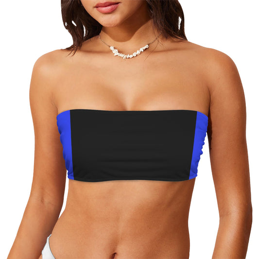 Thin Blue Line Flag Inspired Black w/Blue Sides Flag Inspired Bandeau Tube Bikini Top