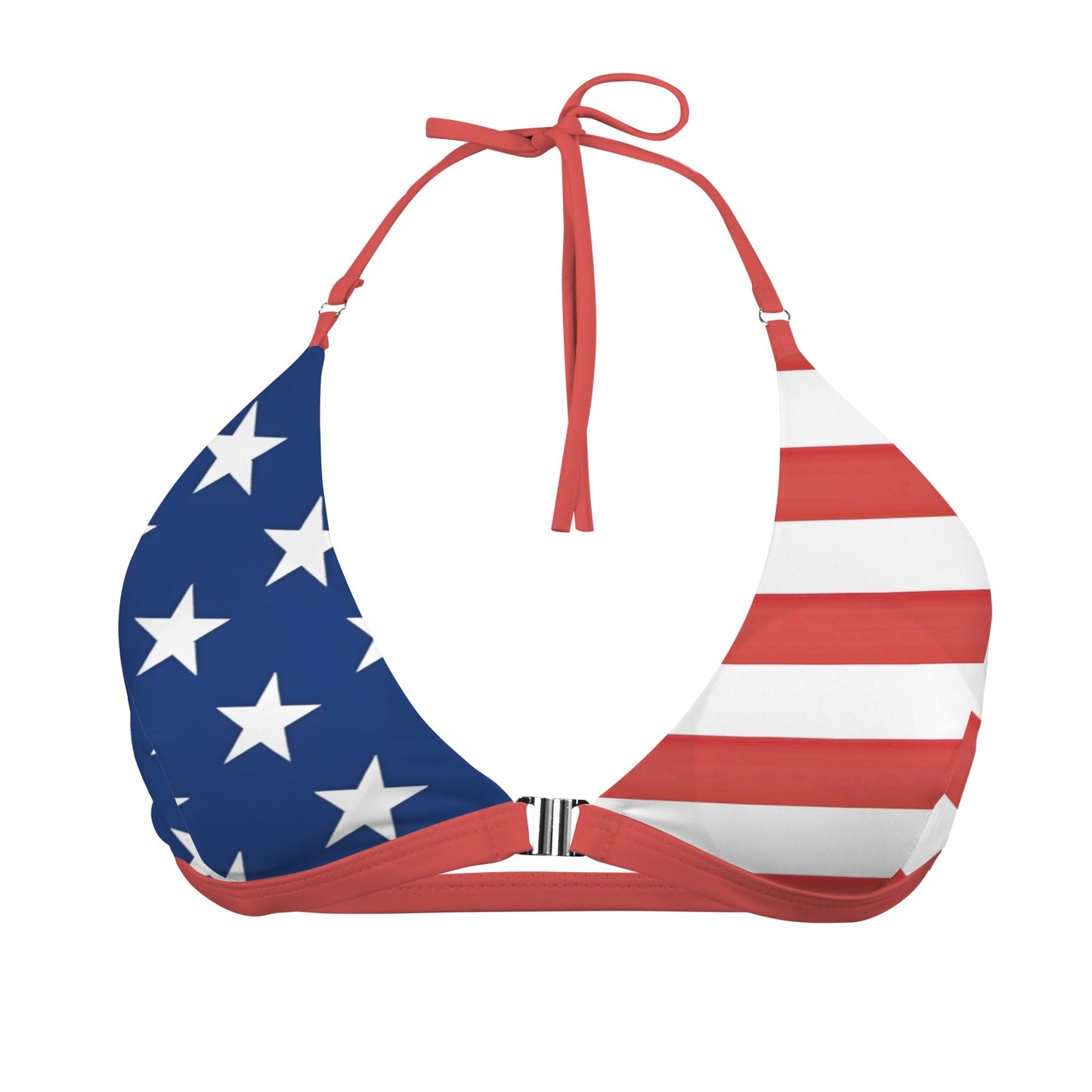 USA/American Flag Inspired Women's Halter Bikini Top with Front Buckle (Stars & Stripes)