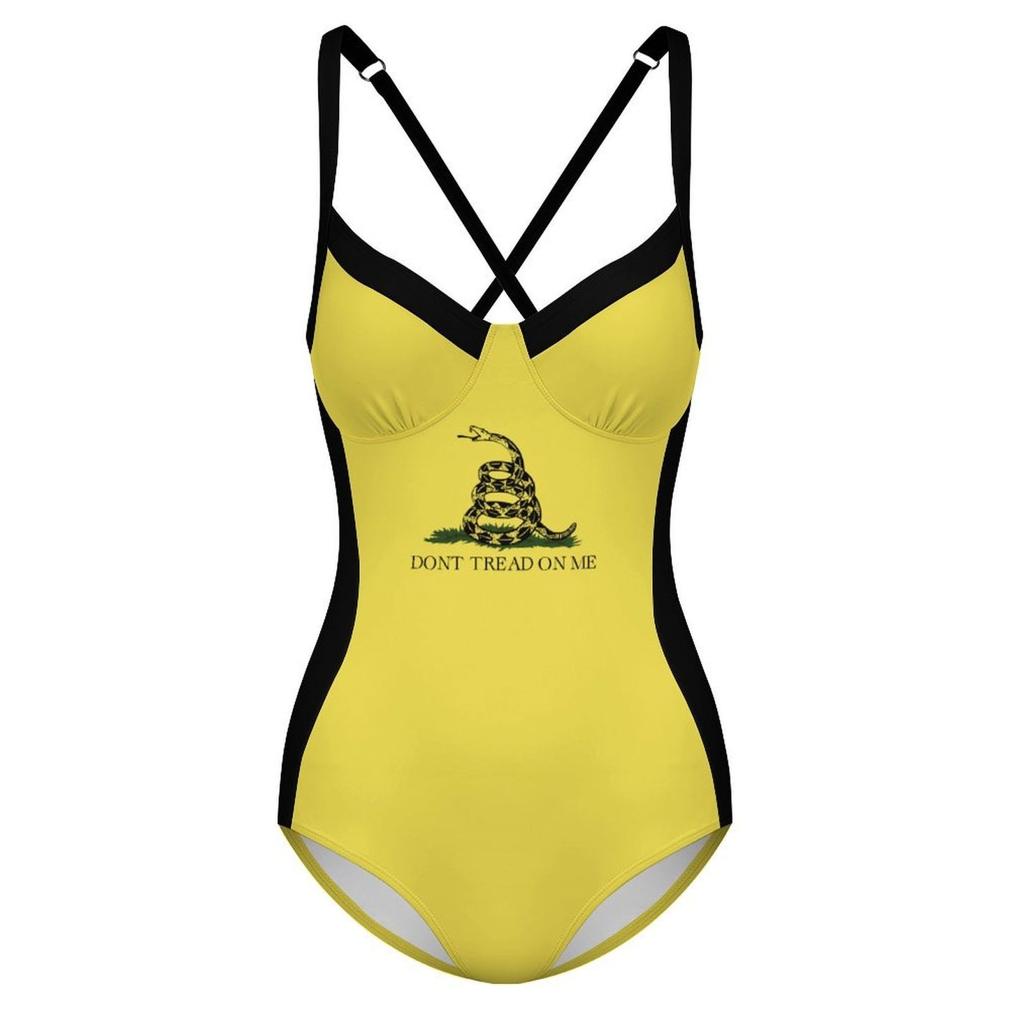 Gadsden Flag Inspired Criss Cross Back One Piece Swimsuit