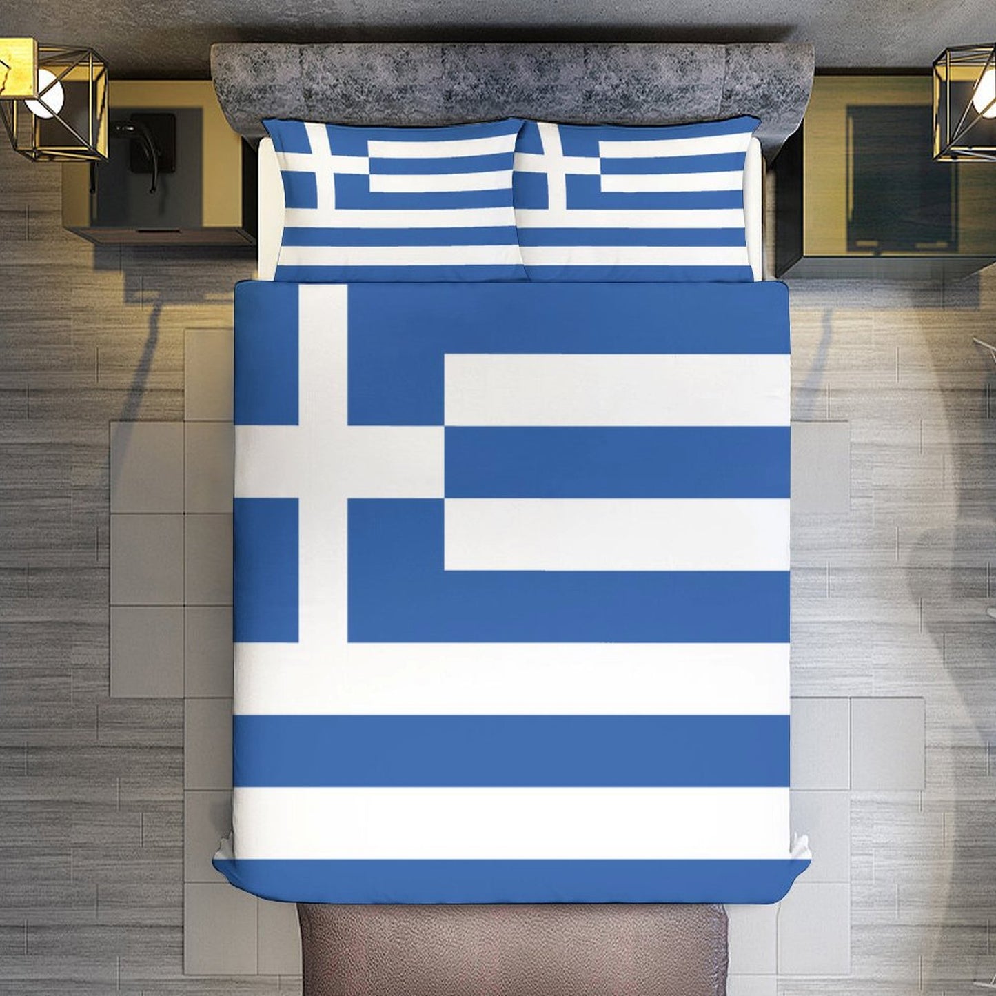 Greece Flag Inspired 3-Piece Bedding Set (1 Duvet Cover + 2 Pillow Shams) – 102"×90"