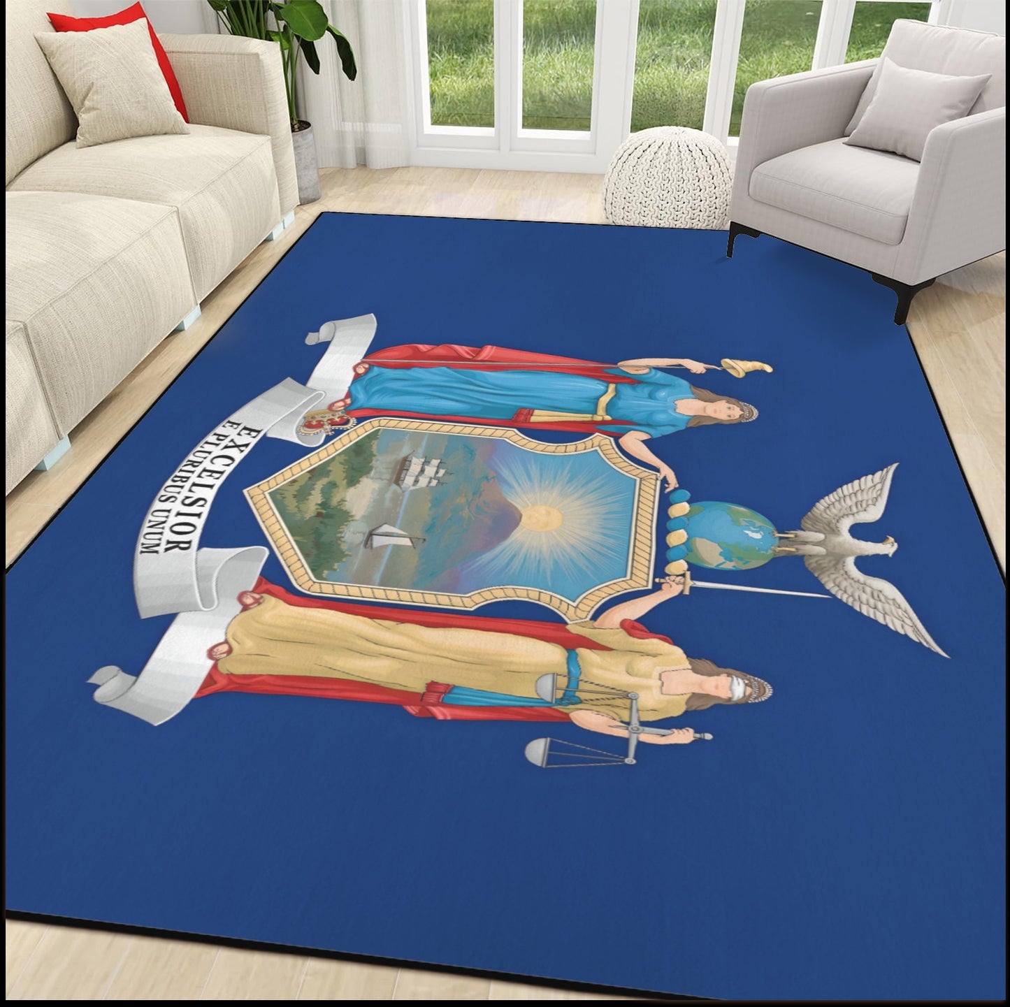 New York Flag Inspired 84x60 Inch Area Rug with Black Binding (Made in the USA)