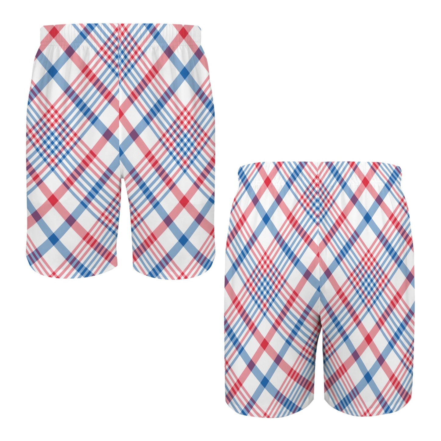 USA/American Flag Inspired Plaid Pattern Men’s Draw String Pocket Beach Shorts Printed in the USA