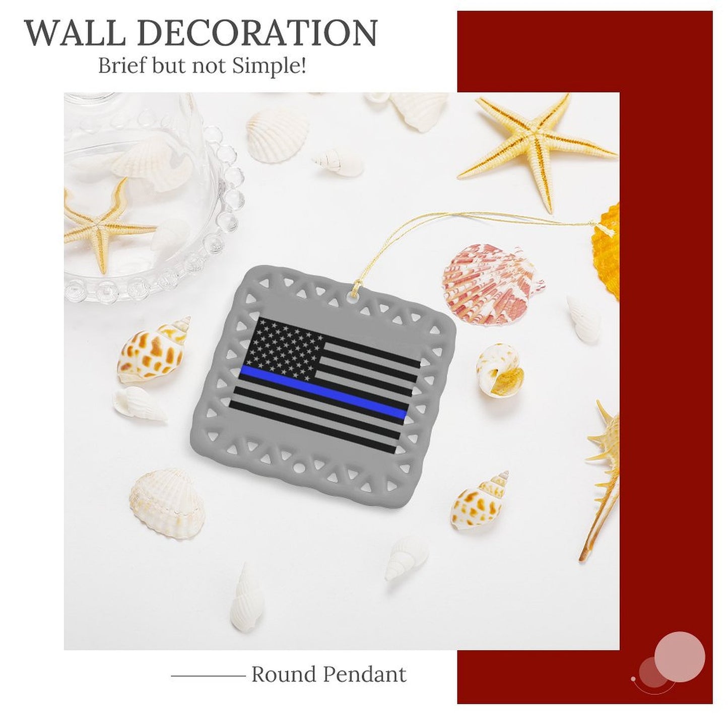 Thin Blue Line Flag Inspired (Subdued) Square Ceramic Ornament (Made in the USA)