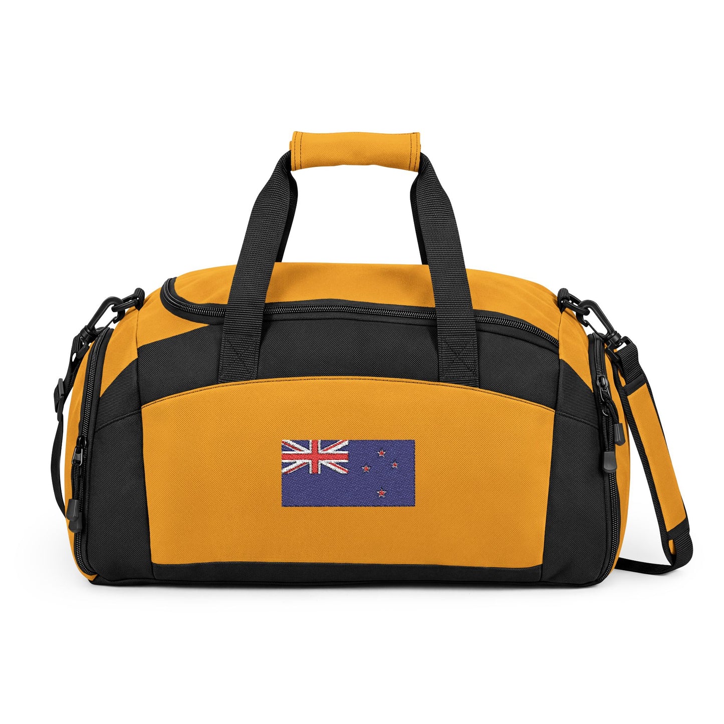 New Zealand Flag Gym Bag — Black Duffle with Embroidered New Zealand Flag