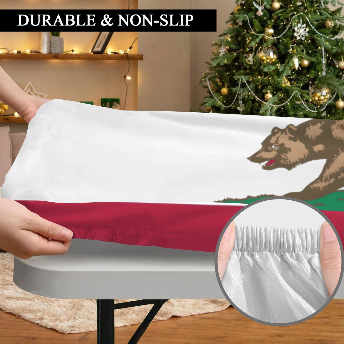 California Flag Inspired Custom Elastic Fitted Tablecloth 72x30 inch (Made in the USA)