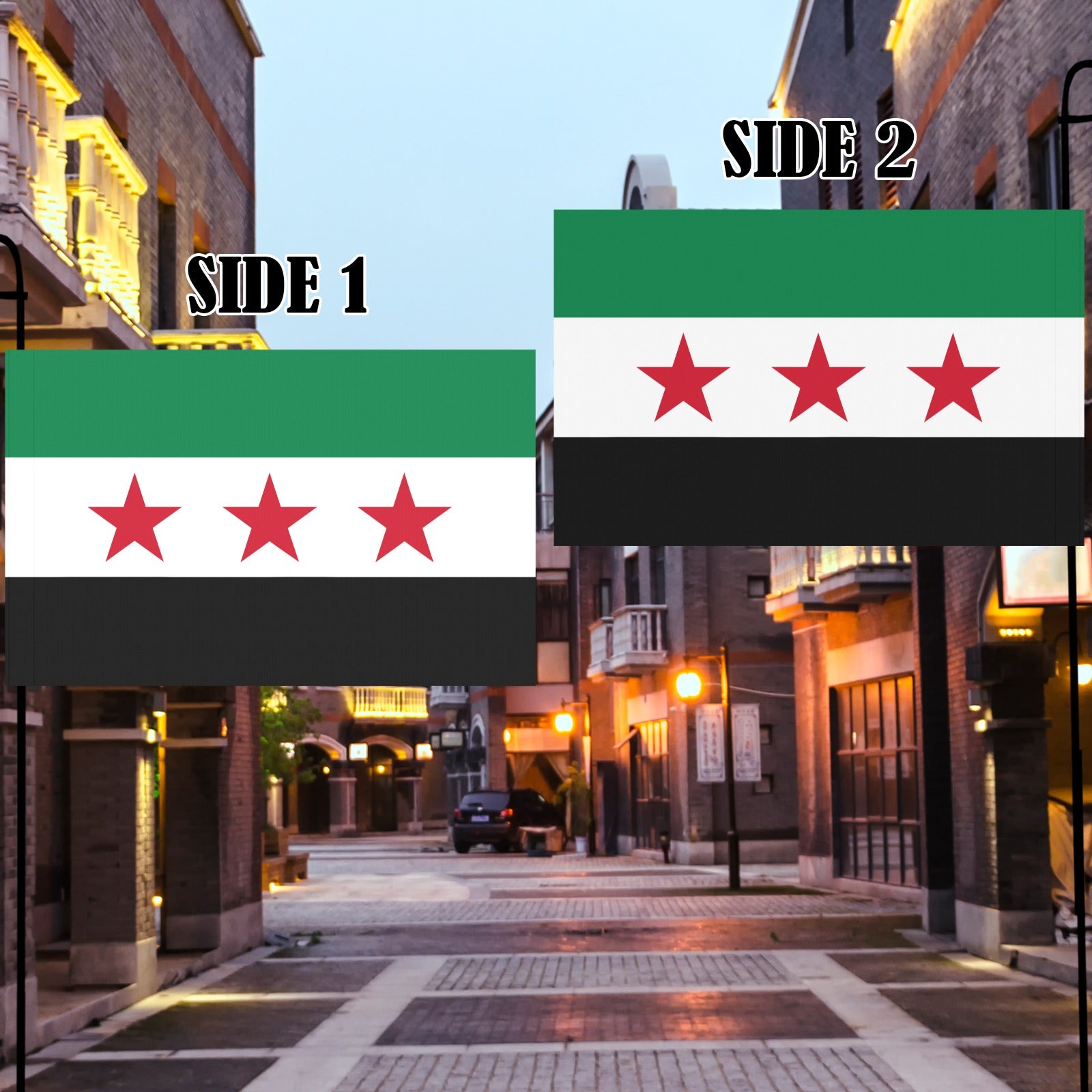Luv My Flag street with flags on both sides.