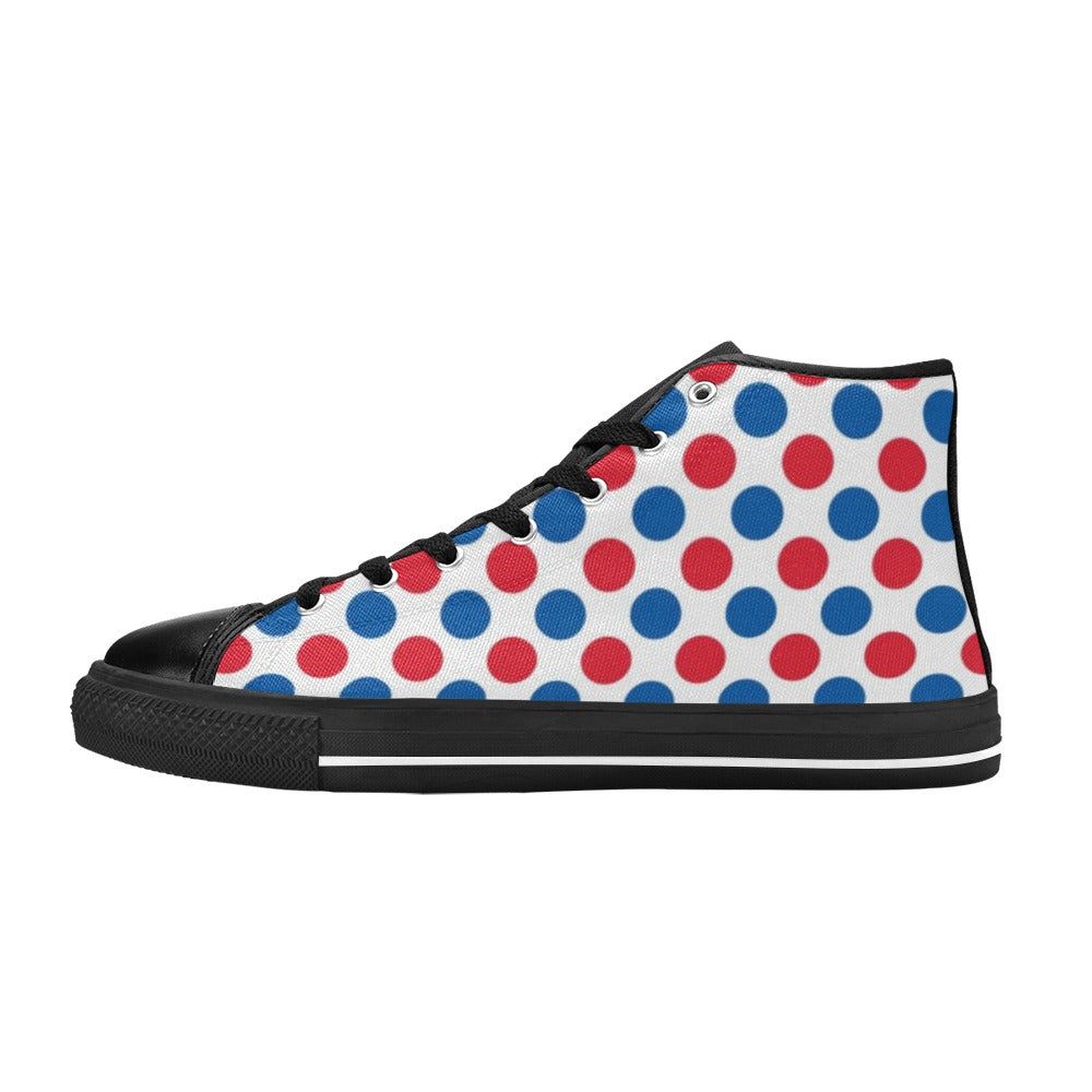 USA/American Flag Inspired Polka Dot Pattern Kid's High Top Canvas Shoes