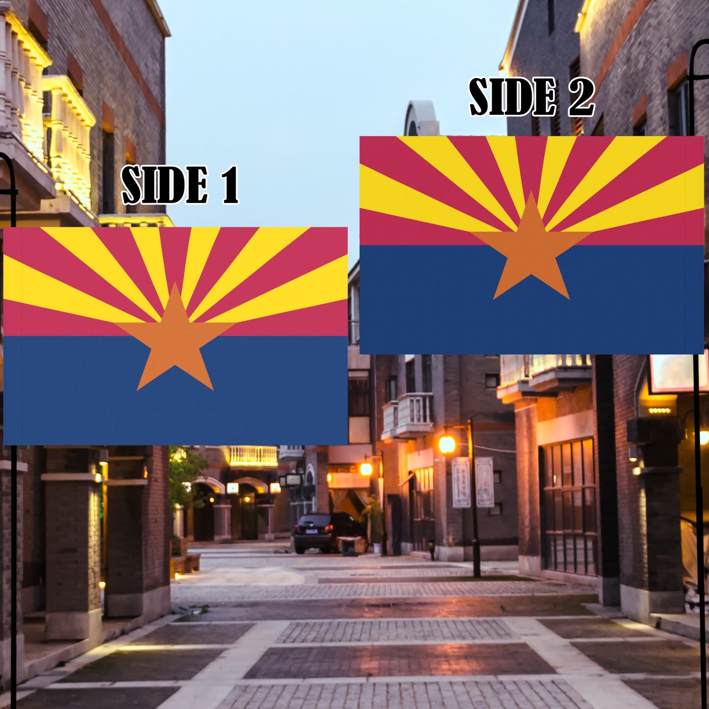 Luv My Flag: Arizona flag displayed in urban setting.
