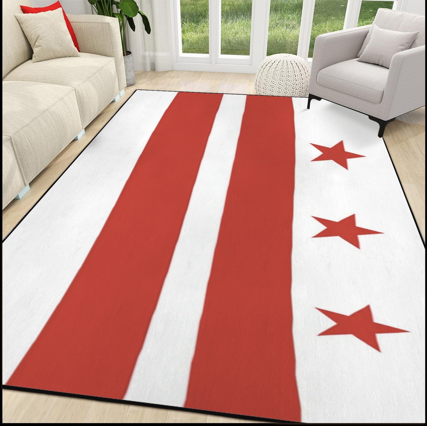 Washington D.C. Flag Inspired 84x60 Inch Area Rug with Black Binding (Made in the USA)
