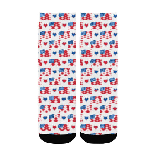 USA/American Flag Inspired Flag and Hearts Pattern Kid's Custom Socks (Made in the USA)