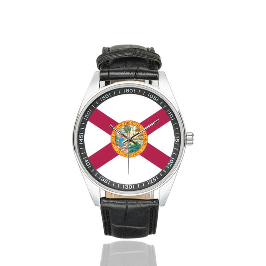 Florida Flag Men's Casual  Leather Strap Watch
