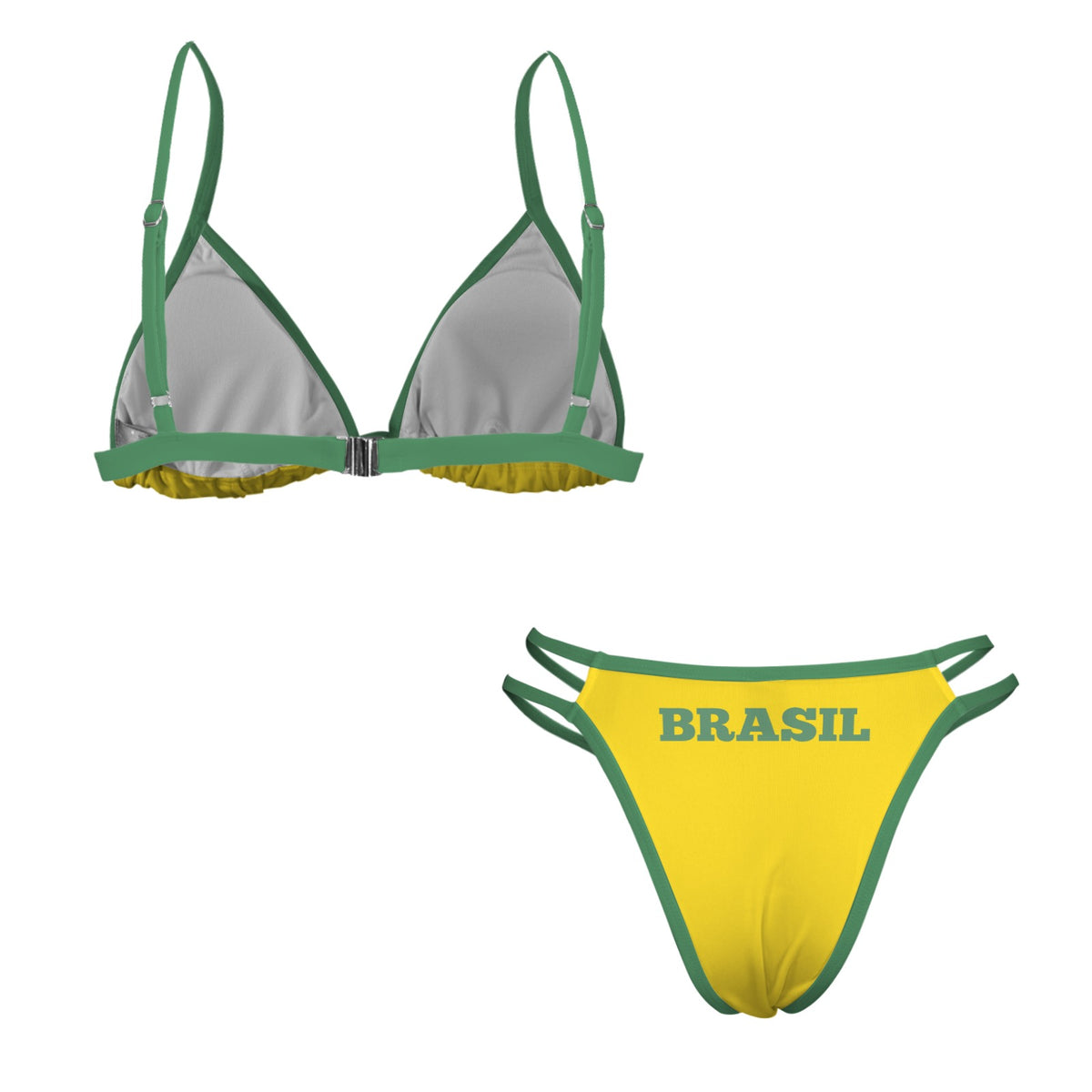 Brazil Flag Inspired Double-Strap Triangle Bikini Set Style-1